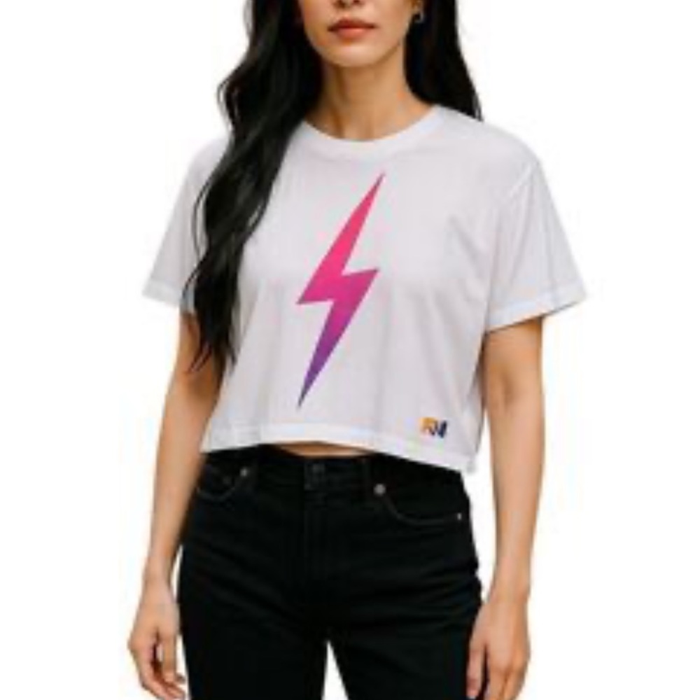 Aviator nation White Lightning Bolt fade Graphic Tee